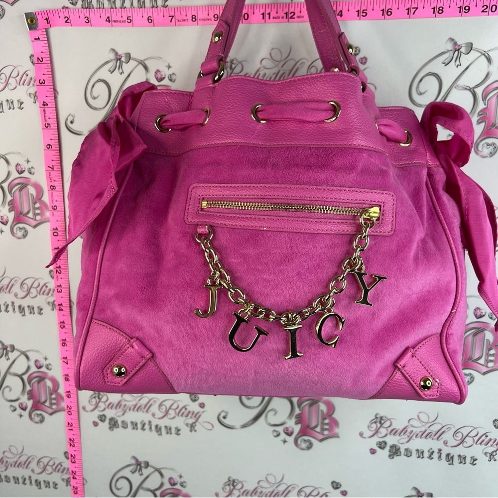 JUICY Couture bag daydreamer brand new chain Pink Suede Drawstring bag purse - Picture 11 of 12